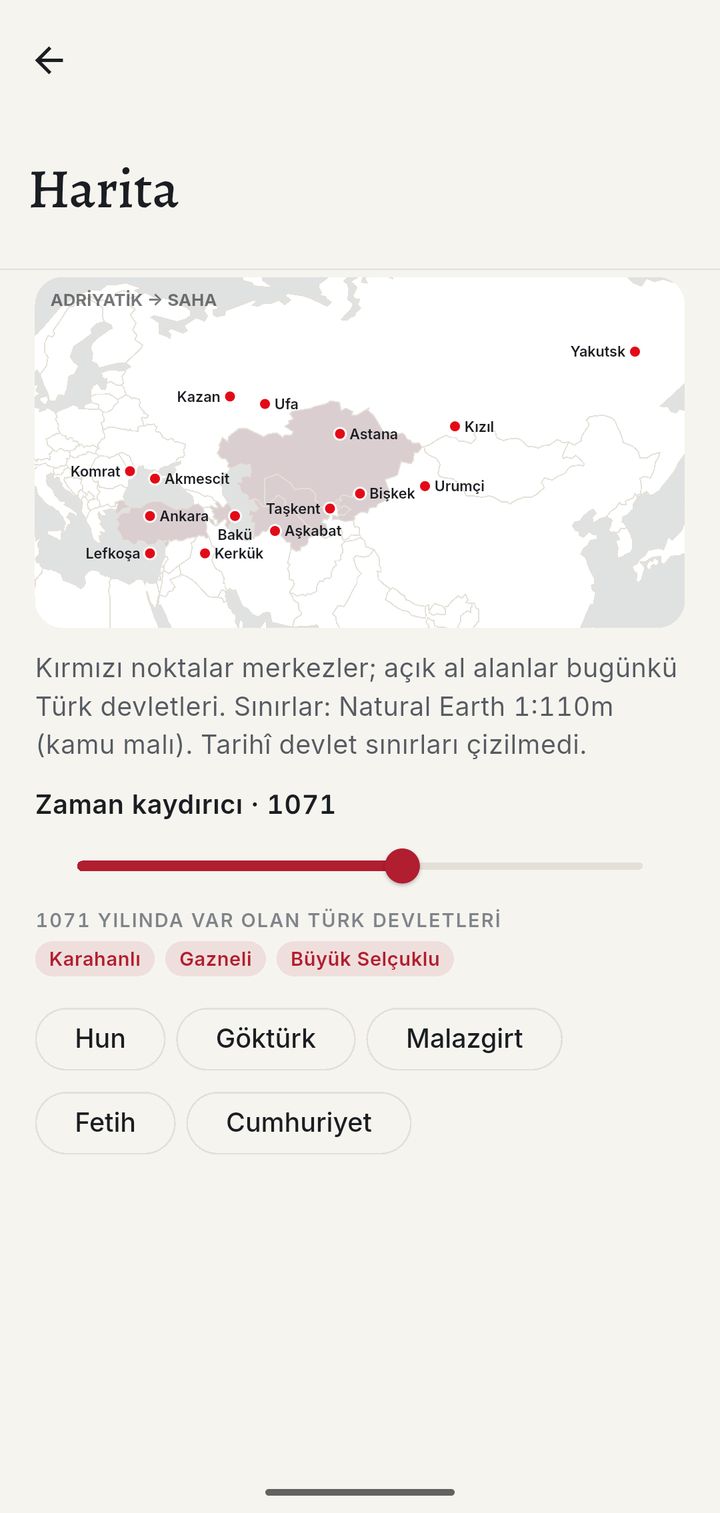 Harita: Türk devletleri ve merkezler, 1071 yılına ayarlı zaman kaydırıcı